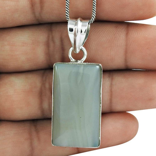 Natural Chalcedony Gemstone Pendant 925 Sterling Silver Jewelry G12