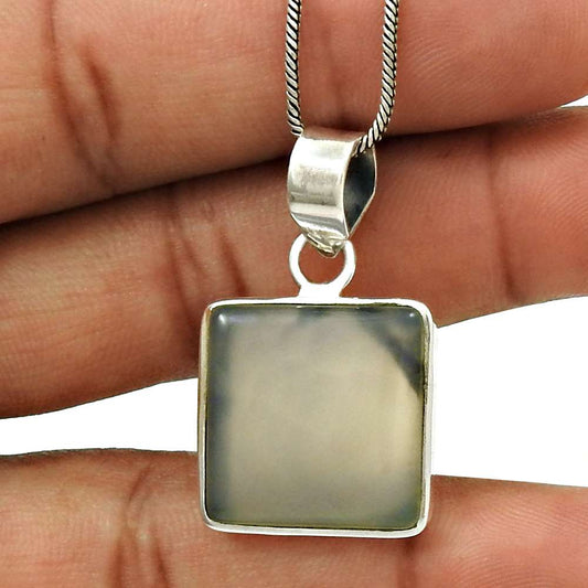 Gift For Her 925 Sterling Silver Natural Chalcedony Gemstone Pendant Vintage T17