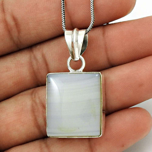 Natural Chalcedony Gemstone 925 Sterling Silver Pendant Tribal For Girls U17