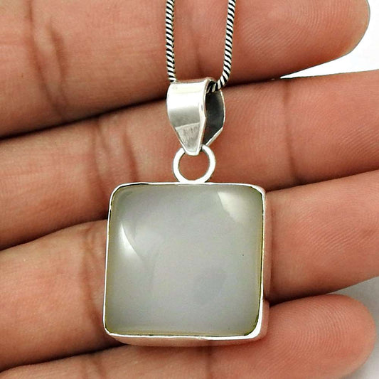 Gift For Women Pendant Boho 925 Sterling Silver Natural Chalcedony Gemstone V17