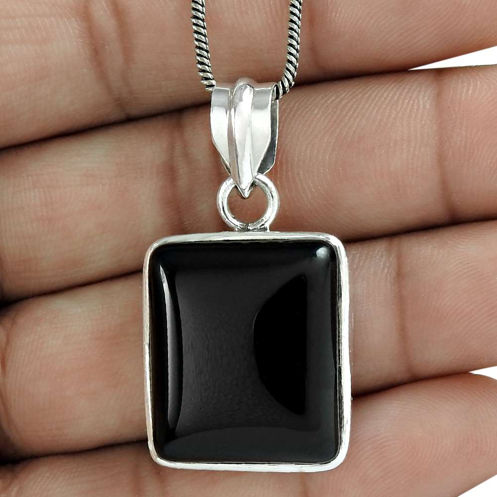 Natural Onyx Gemstone Pendant 925 Sterling Silver Indian Jewelry For Girls E16