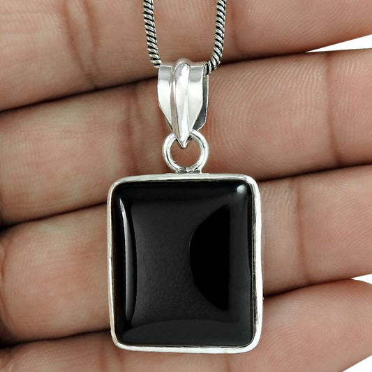 Natural Onyx Gemstone Pendant 925 Sterling Silver Indian Jewelry For Girls E16