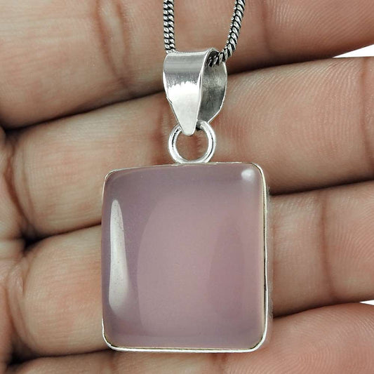 Halloween Gift Natural Rose Quartz Gemstone Pendant Boho 925 Silver F16