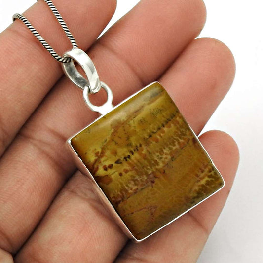 Gift For Women Pendant Ethnic 925 Silver Natural Picture Jasper Gemstone Y17