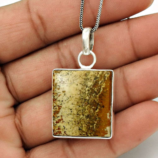 Wedding Gift For Her 925 Silver Natural Picture Jasper Pendant Tribal A18