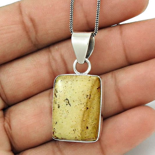 Anniversary Gift For Her Natural Picture Jasper Pendant Boho 925 Silver Z54