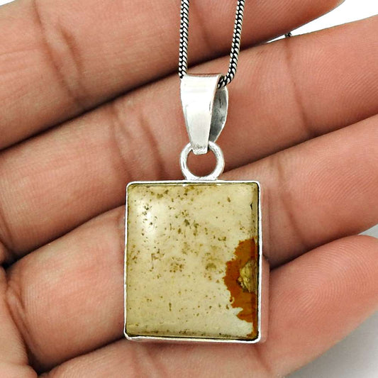 Natural Picture Jasper Gemstone Pendant Bohemian 925 Silver For Girls C18
