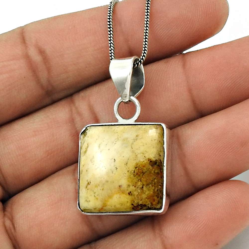 Natural Picture Jasper Gemstone Pendant Stylish Brown 925 Sterling Silver D18