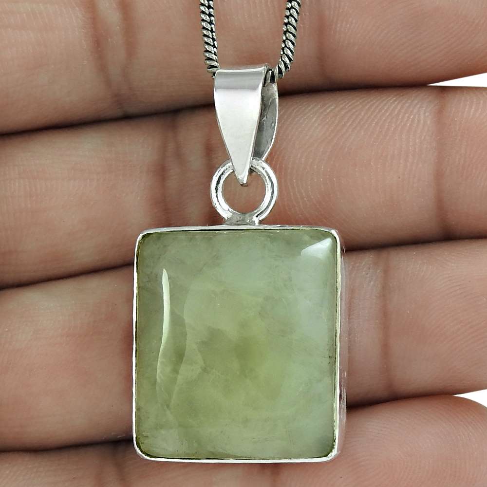 Natural Prehnite Gemstone Pendant Tribal 925 Sterling Silver For Girls X12