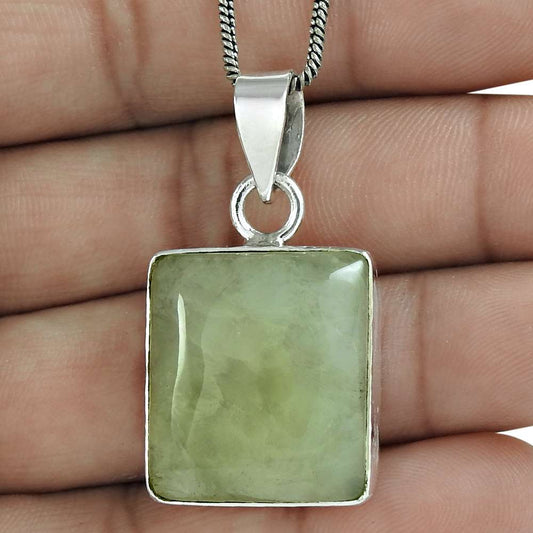 Natural Prehnite Gemstone Pendant Tribal 925 Sterling Silver For Girls X12