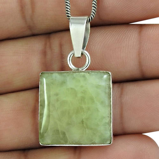 Gift For Women Pendant Boho 925 Sterling Silver Natural Prehnite Gemstone A37