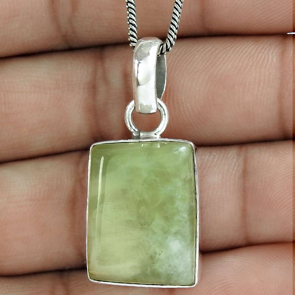 Birthday Gift For Her Natural Prehnite Gemstone Pendant Boho 925 Silver P13