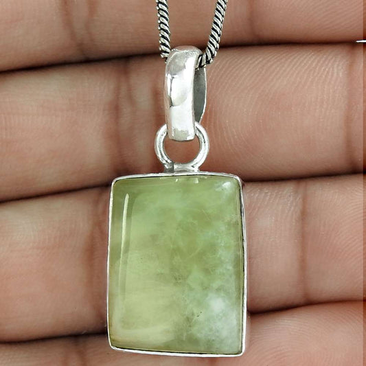 Birthday Gift For Her Natural Prehnite Gemstone Pendant Boho 925 Silver P13
