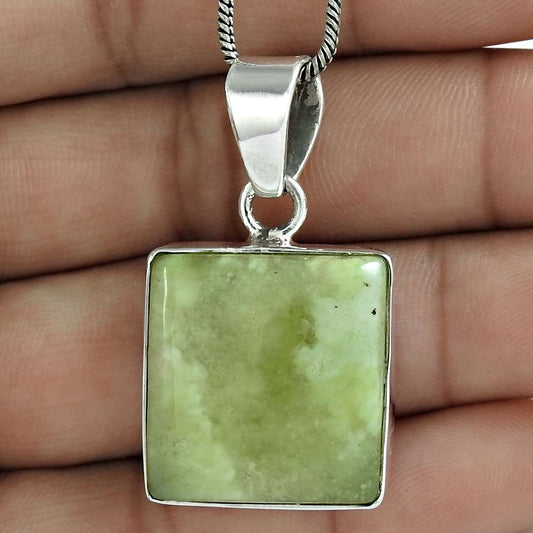 Halloween Gift Natural Prehnite Gemstone Pendant 925 Sterling Silver J12