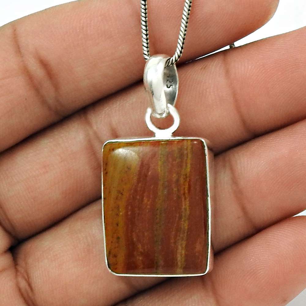 Wedding Gift For Her 925 Silver Natural Red Jasper Gemstone Pendant Bohemian H18