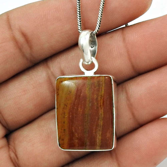 Wedding Gift For Her 925 Silver Natural Red Jasper Gemstone Pendant Bohemian H18