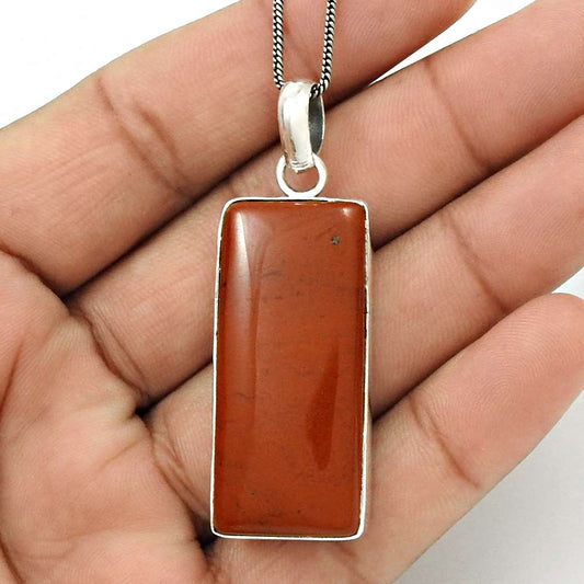 Natural Red Jasper Gemstone 925 Sterling Silver Pendant Stylish For Women I18