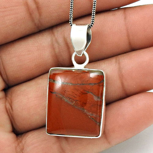 Natural Red Jasper Gemstone Pendant Ethnic 925 Sterling Silver For Girls J18