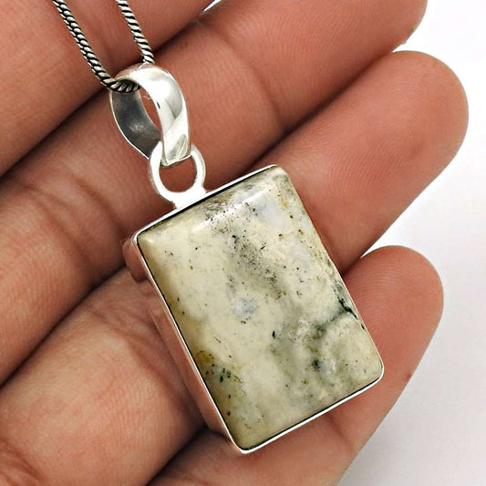 Natural Ocean Jasper Gemstone Pendant Tribal 925 Sterling Silver For Women L18