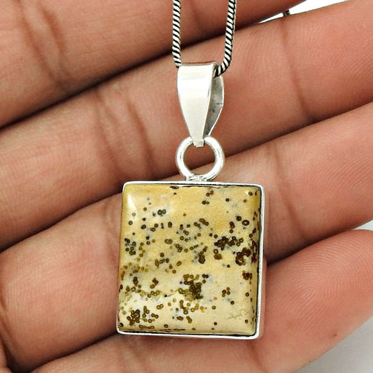 Wedding Gift For Her 925 Silver Natural Ocean Jasper Pendant Bohemian N18