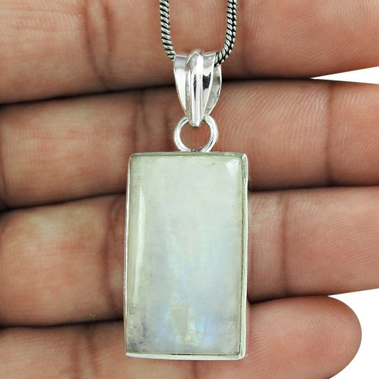 Birthday Gift For Her Natural Rainbow Moonstone Pendant Vintage 925 Silver N18