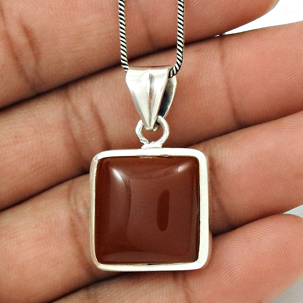 Gift For Women Pendant Vintage 925 Sterling Silver Natural Red Onyx Gemstone Q2