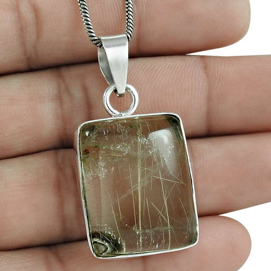 Halloween Gift Pendant Boho 925 Silver Natural Rutile Quartz Gemstone M17