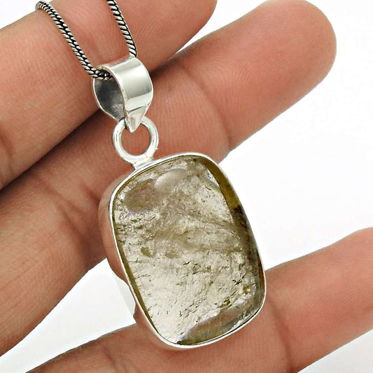 Wedding Gift For Her 925 Silver Natural Rutile Quartz Pendant Tribal R18