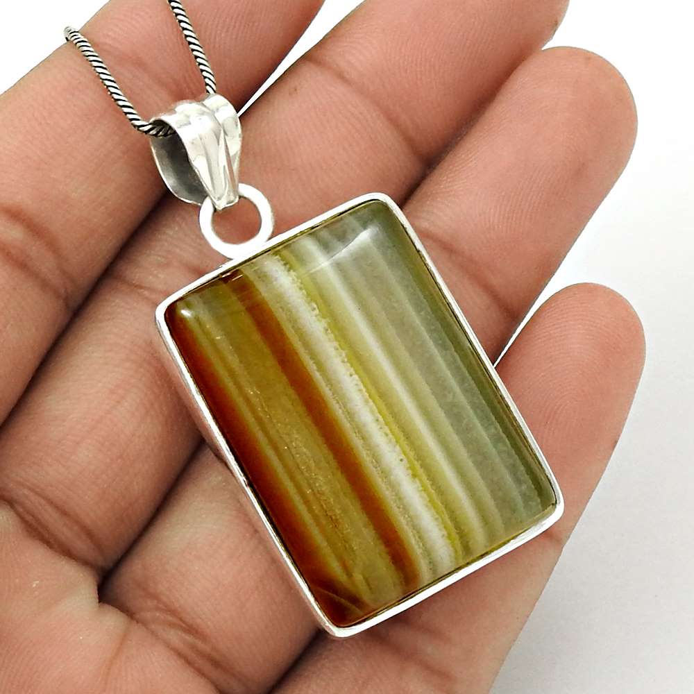 Gift For Women Pendant Stylish 925 Silver Natural Striped Onyx Gemstone S18