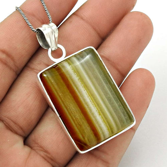 Gift For Women Pendant Stylish 925 Silver Natural Striped Onyx Gemstone S18