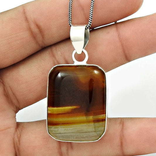 Birthday Gift For Her Natural Striped Onyx Pendant Ethnic 925 Silver T18