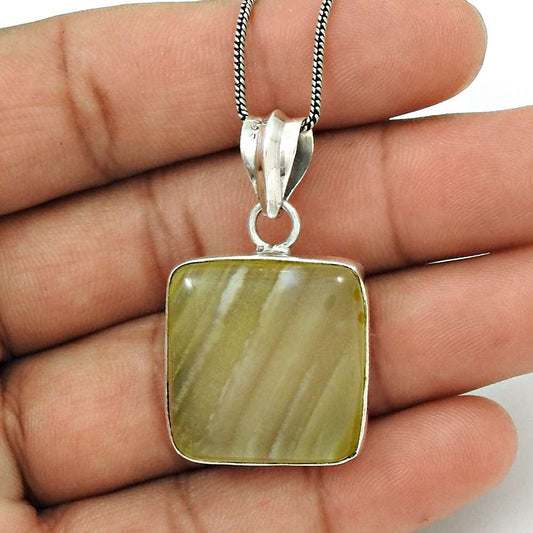 Wedding Gift For Her 925 Silver Natural Striped Onyx Pendant Vintage U18