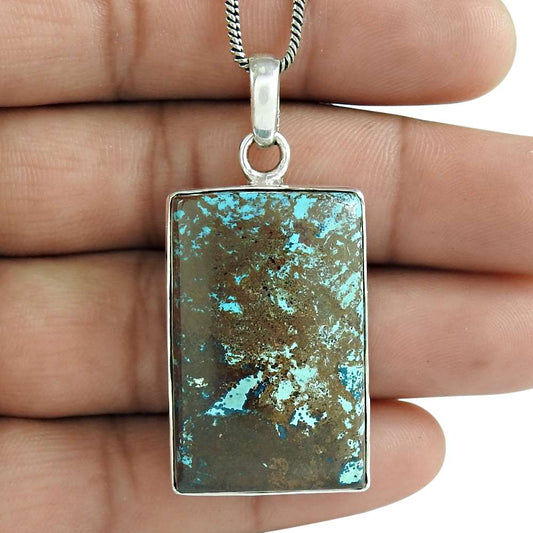 Halloween Gift Natural Chrysocolla Gemstone 925 Sterling Silver Pendant Boho S17