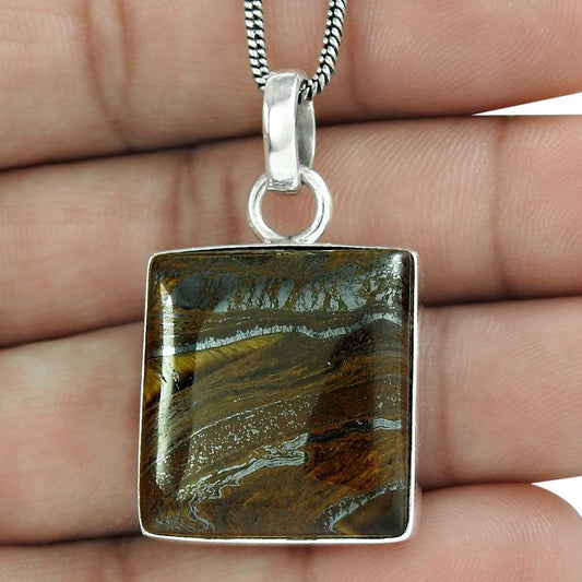 Halloween Gift 925 Sterling Silver Natural Tiger'S Eye Gemstone Pendant U17