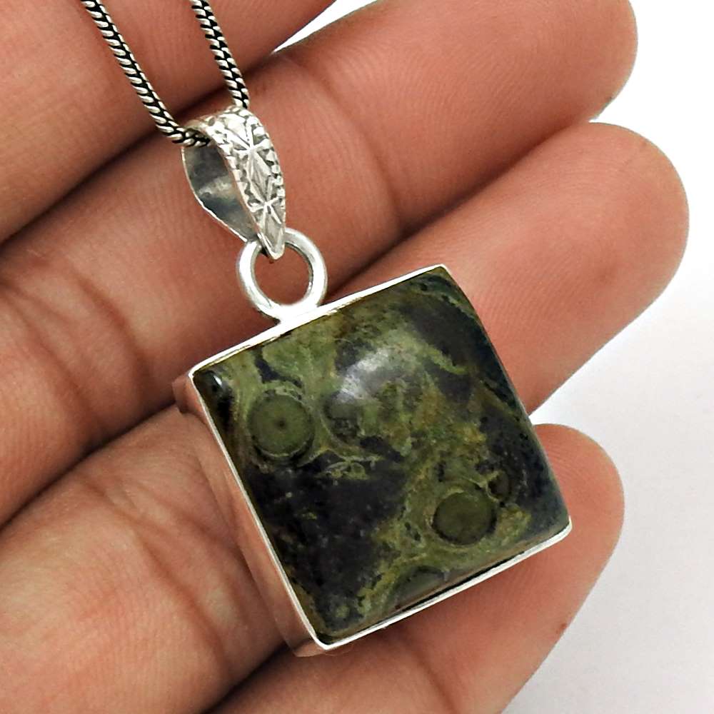 Natural Star Galaxy Jasper Gemstone Pendant Tribal 925 Sterling Silver Z18
