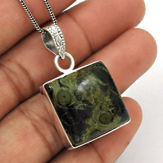 Natural Star Galaxy Jasper Gemstone Pendant Tribal 925 Sterling Silver Z18