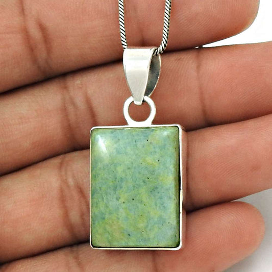 Wedding Gift For Her 925 Silver Natural Amazonite Gemstone Pendant Ethnic D19