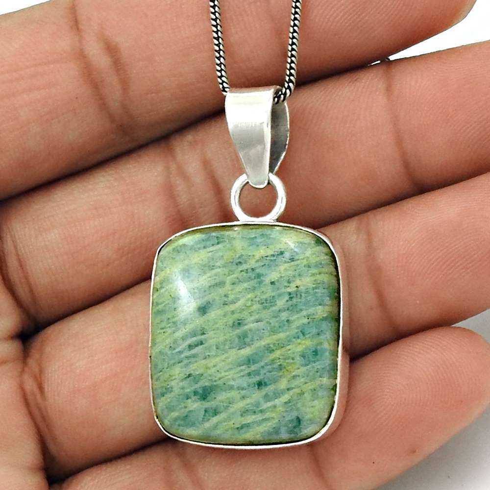 Gift For Women Pendant Vintage 925 Silver Natural Amazonite Gemstone E19