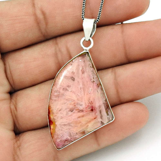 Birthday Gift For Her Natural Fuchsite Gemstone Pendant Stylish 925 Silver I19