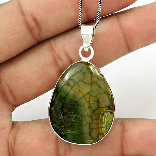 Anniversary Gift For Her Natural Fuchsite Pendant Bohemian 925 Silver N19