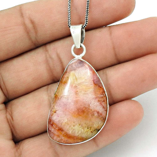 Wedding Gift For Her 925 Silver Natural Fuchsite Gemstone Pendant Stylish O19