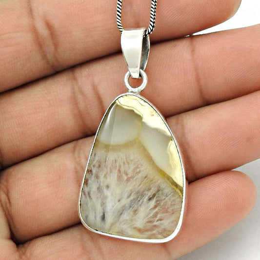 Natural Fuchsite Gemstone Pendant Vintage Ivory 925 Sterling Silver Jewelry W19