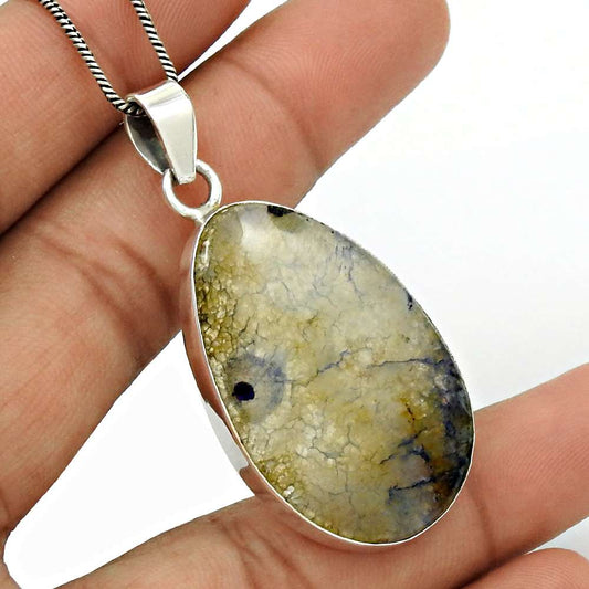 Anniversary Gift For Her Natural Moss Agate Pendant Bohemian 925 Silver Z19