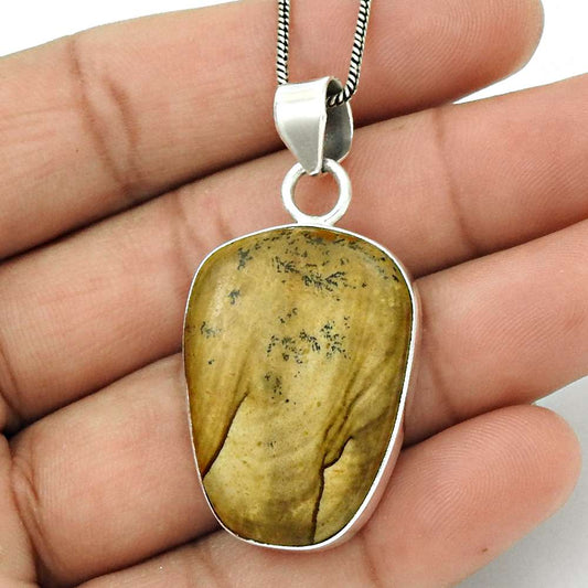 Natural Picture Jasper Gemstone Pendant Stylish 925 Silver For Girls A20