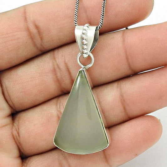 Natural Chalcedony Gemstone 925 Sterling Silver Pendant Vintage For Women B20