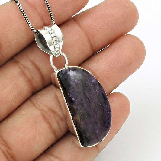 Natural Charoite Gemstone Pendant Tribal 925 Sterling Silver For Girls C20