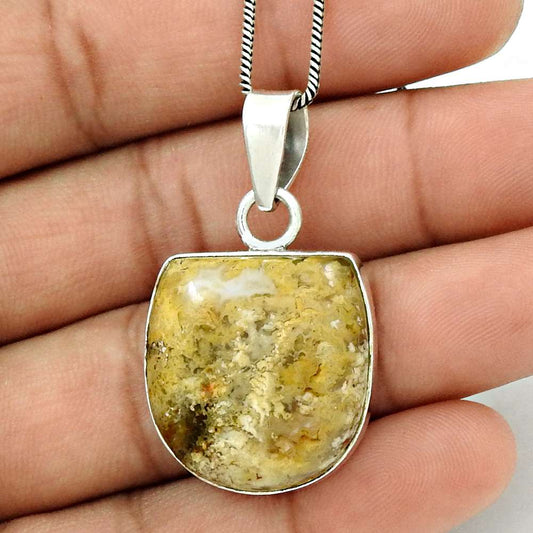 Halloween Gift Natural Ocean Jasper Gemstone Pendant 925 Sterling Silver J12