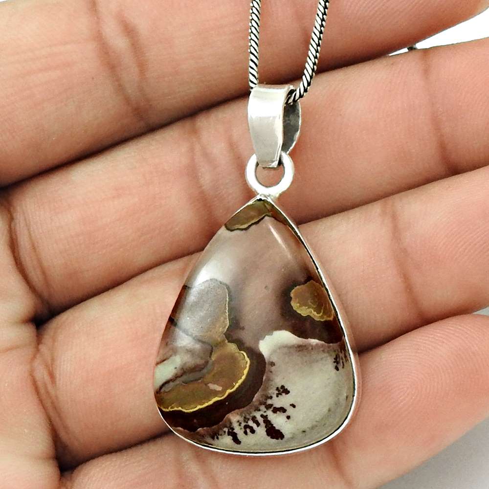 Gift For Her Natural Coffee Bean Jasper Pendant Bohemian 925 Silver E20
