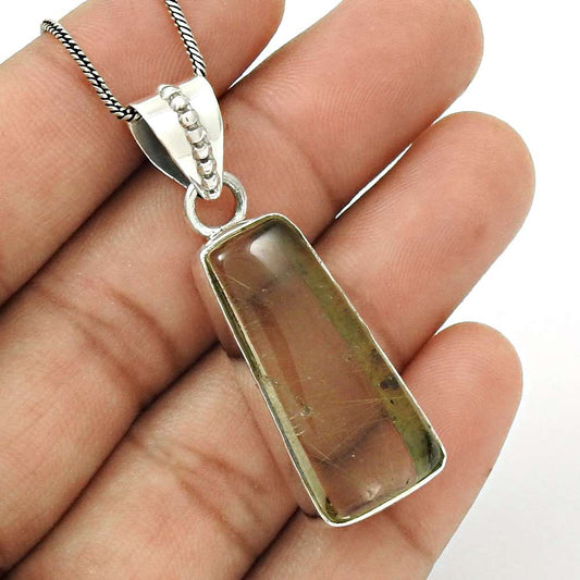 Natural Rutile Quartz Gemstone 925 Sterling Silver Pendant Boho For Women J20