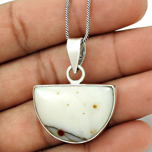Natural Polka Dot Agate Gemstone 925 Silver Pendant Bohemian For Women K20